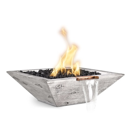 The Outdoor Plus 30 Square Maya Fire & Water Bowl - Wood Grain GFRC Concrete - Ebony - Match Lit - Natural Gas OPT-30SWGFW-EBN-NG